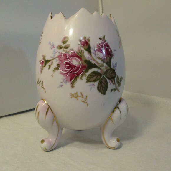 Vintage Napco Japan Porcelain Pale Pink Floral Egg Footed  Bowl Vase - Picture 1 of 8